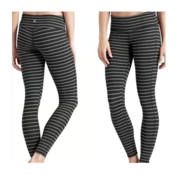 Athleta Pants - Athleta Leggings S Chaturanga Stripe Tight Black Gray Full Ankle 27" Yoga